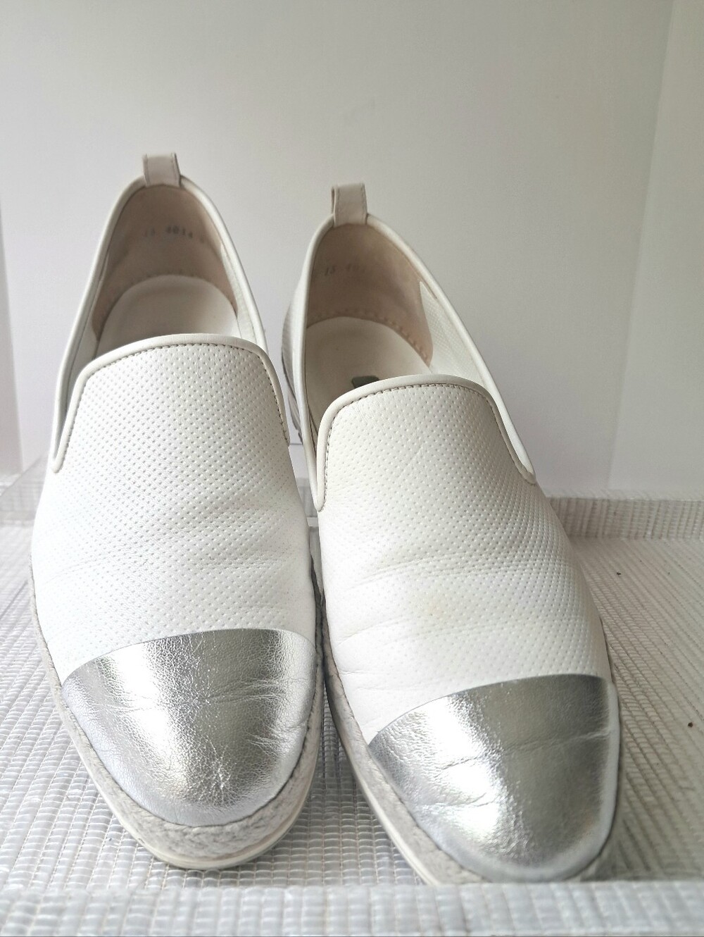 Paul Green Joaquin Espadrille Slip-on Leather Loafers Women's 7.5 White/Silver - Picture 2 of 15